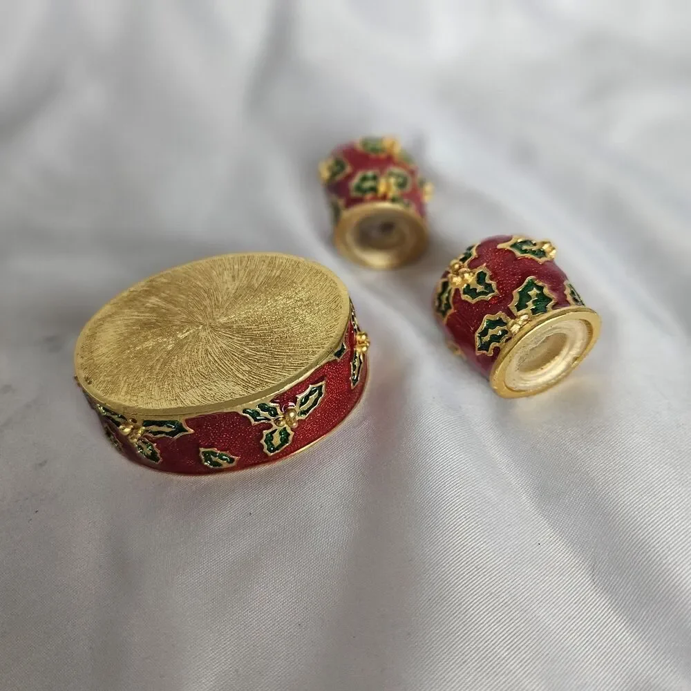 Bombay Company Salt & Pepper Set with Tray ~ Holly Christmas